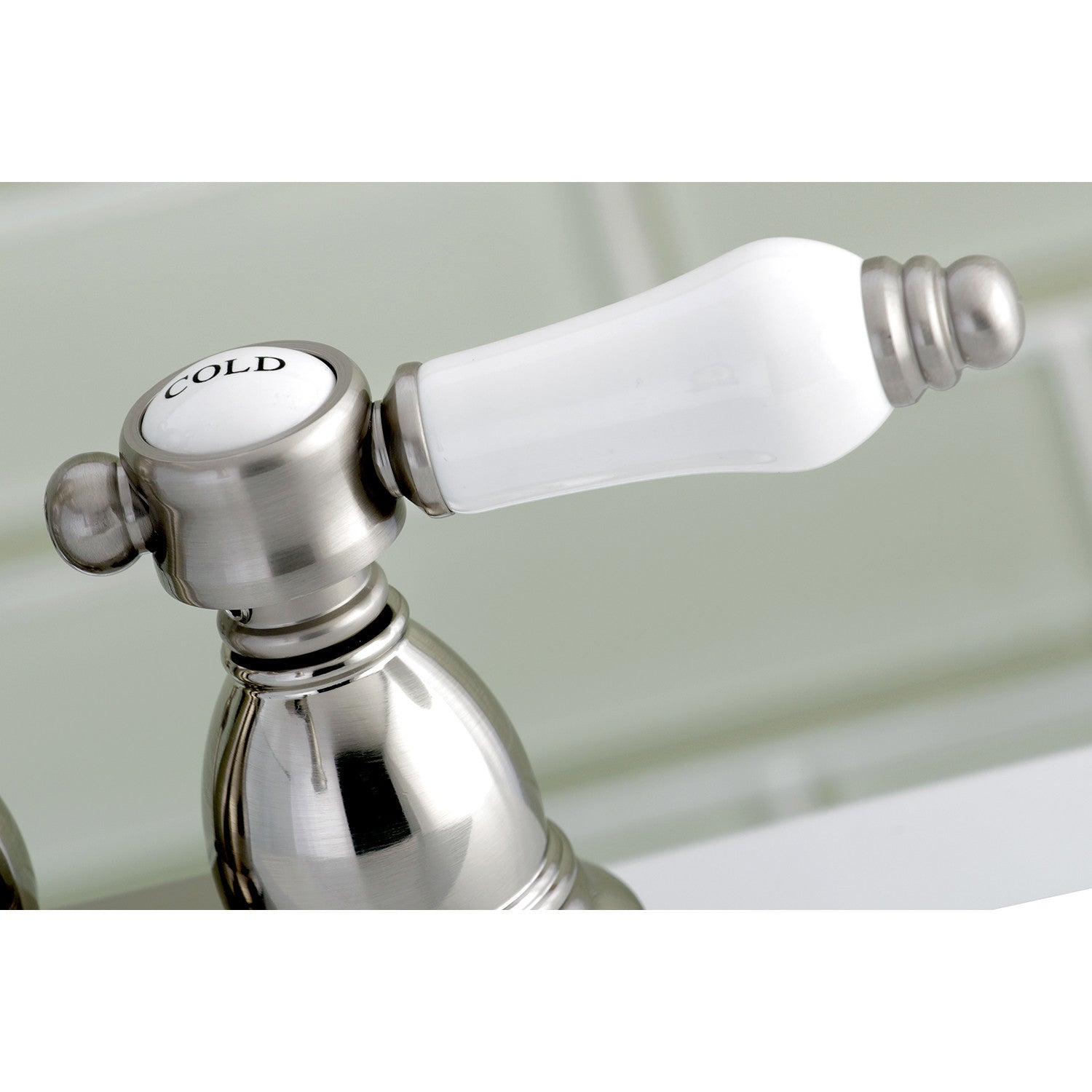 Kingston Heirloom KS1608BPL - Bel-Air Double-Handle 3-Hole Deck Mount 4-Inch Centerset Bathroom Faucet with Brass Pop-Up, Brushed Nickel — thumbnail 3